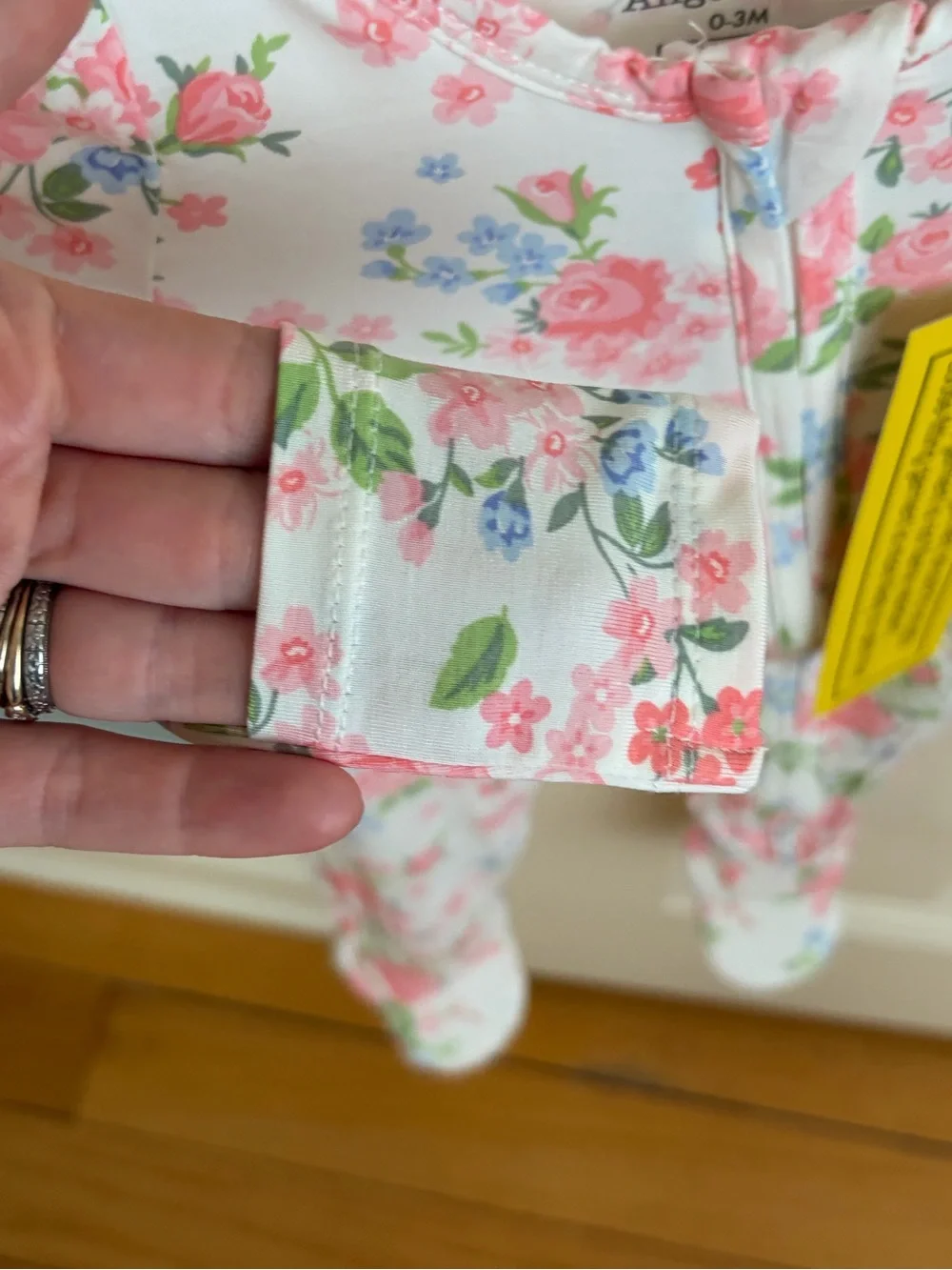 NWT Angel Dear Bamboo Pink & Blue Rose Floral Ruffle Back Footie Pajama